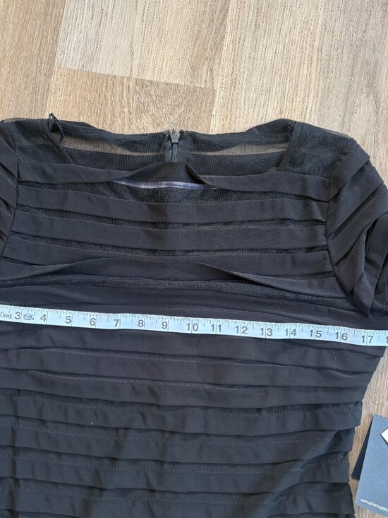 NWT Adrianna Papell Partial Tuck Elbow Sleeve Dress black 10 M L mesh pleated - Picture 11 of 14